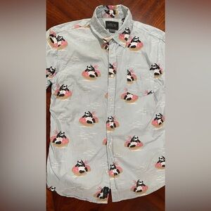 VALOR Lazy River panda Mens light blue Button-Up Shirt‎ size small